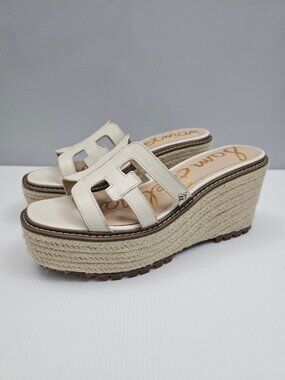 Sam Edelman Laine Platform Wedge Sandal Womens 10 Ivory Slip On Lug Sole NEW